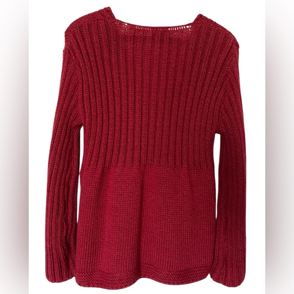 Irish wool sweater Carraigdonn M red marino wool wood buttons lapel collar - Picture 4 of 7